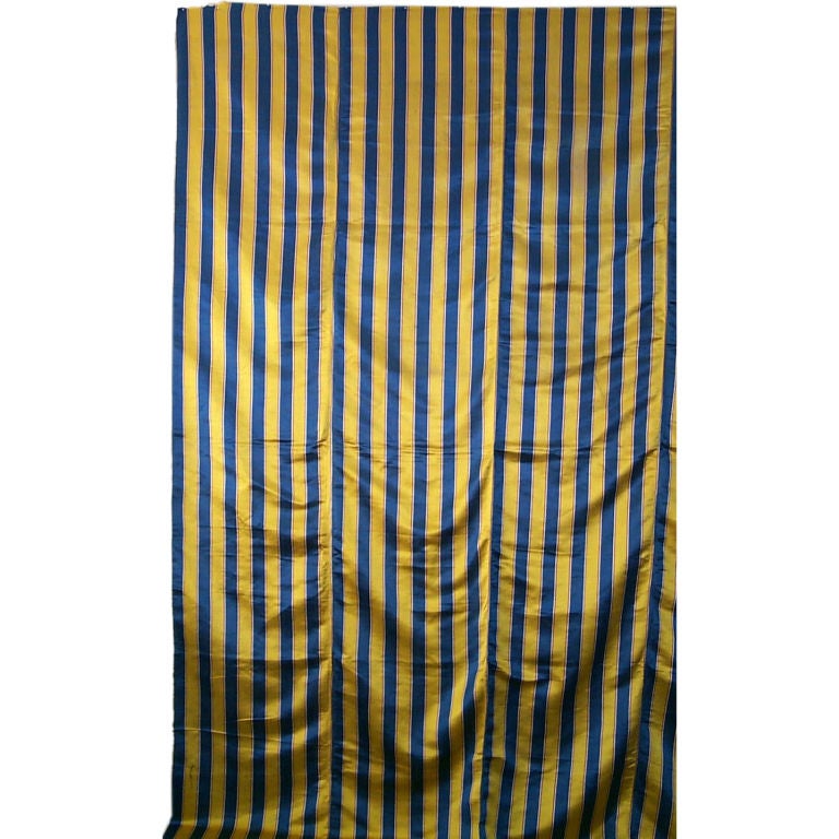 Circa 1720 French silk fabric in yellow and blue stripes. For Sale