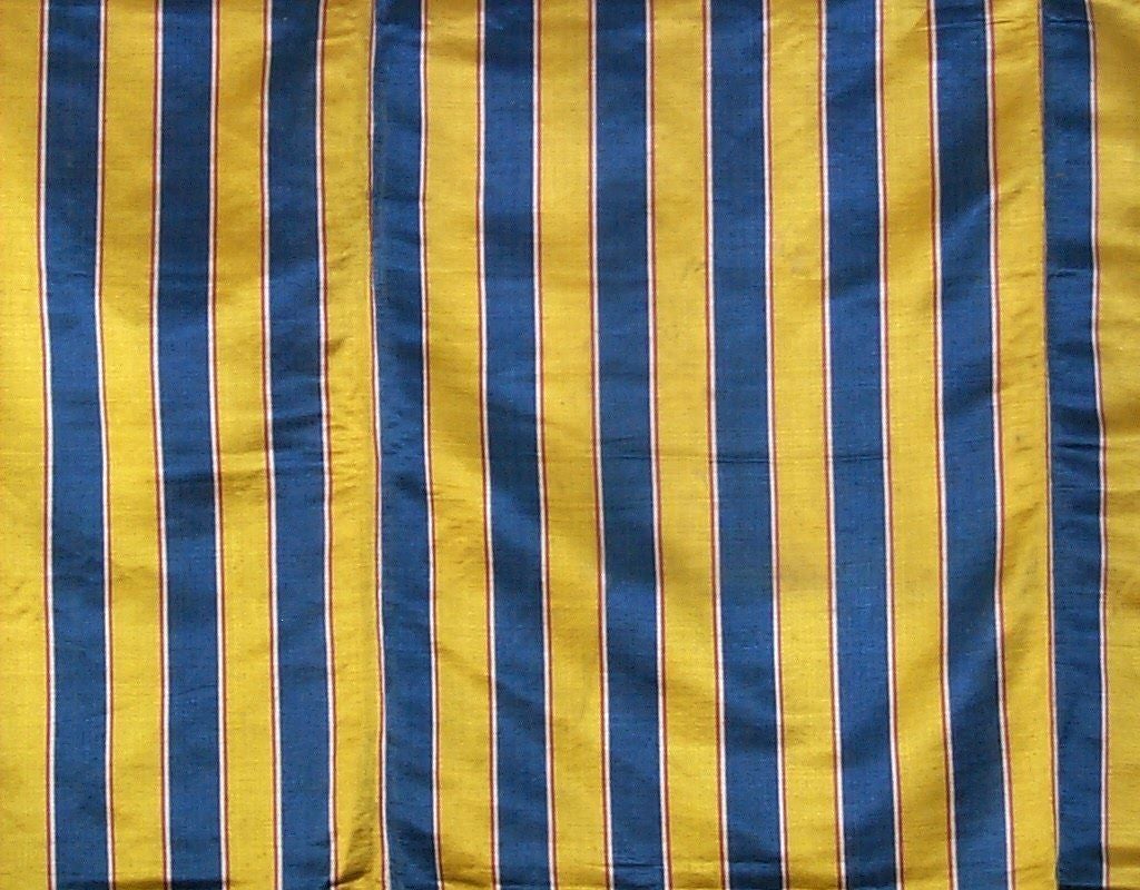 18th Century and Earlier Circa 1720 French silk fabric in yellow and blue stripes. For Sale