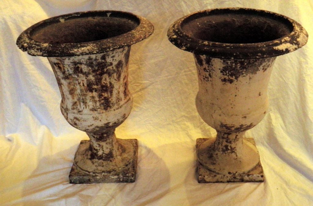 Iron Pair of Directoire Painted Garden Urns For Sale