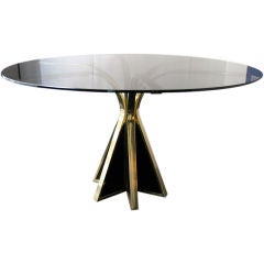 Beautiful Brass and Black Table Base with Smoke Glass Top