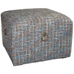Vintage Pouf with Brass Ring Handles