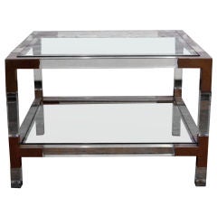 Vintage French 1970's Lucite and Nickel Frame Side Tables