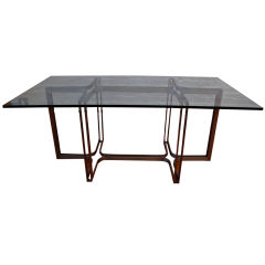 Brushed Stainless Steel Dining Table in the manner of  Albrizzi