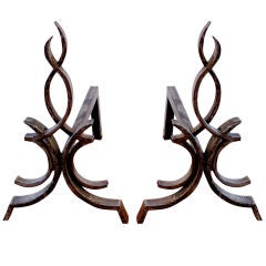 Raymond Subes Andirons in Stylized Flame Design
