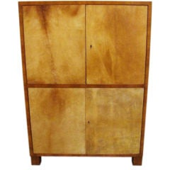Handsome French 1940's Parchment and Walnut Cabinet