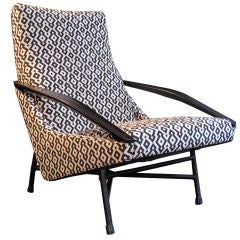 Geometric Upholstered Vintage Armchair with Sloped Arms