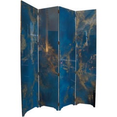 Stunning 1960's French Screen in Teal Blue and Gold Lacquer