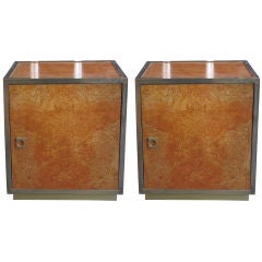 Pair of Burlwood Cube Side Table in the Manner of Jansen