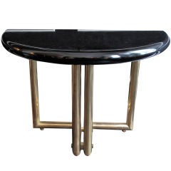 Beautiful Black Lacquer and Brass Demi Lune Console Table