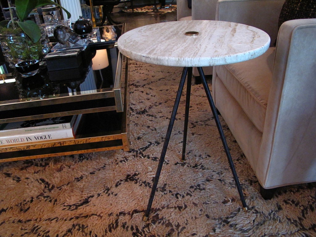 20th Century Mid-century Tripod Side Table with Travertine Top