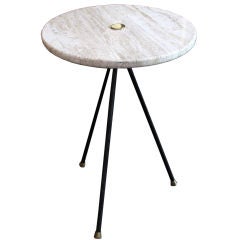 Mid-century Tripod Side Table with Travertine Top