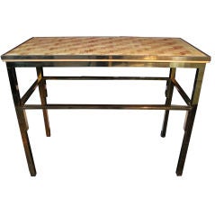 Brass and Bamboo Parquet Console Table