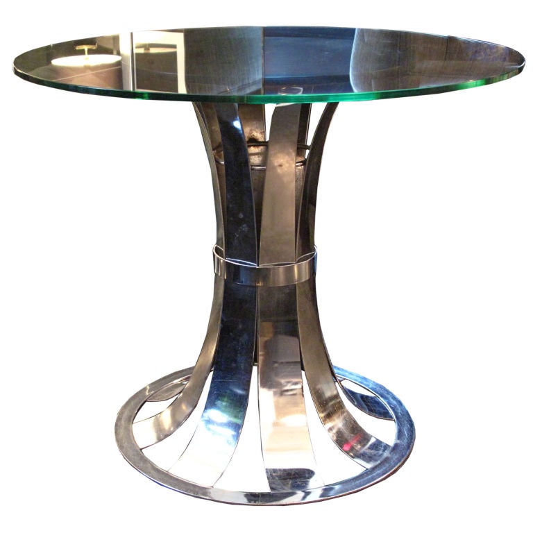 Chrome Pedestal Table in the style of Russell Woodard For Sale