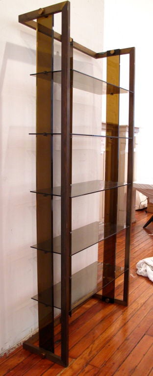 French '70s Brass and Smoke Lucite Etagere