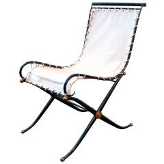 Elegant French Enameled Steel and Canvas Chairs
