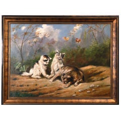 Painting of Three Playful  Kittens