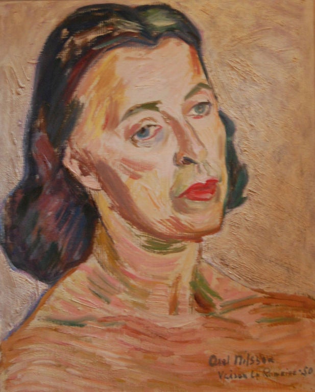 Portrait of Woman by Axel Nilsson dated 1950 In Excellent Condition In Atlanta, GA