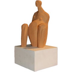 Mid-Century Terra Cotta Nude Sculpture of Woman with Child