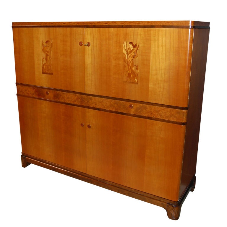 Schwedische Art-Déco-Aufbewahrungs- und Barschrank mit Intarsien