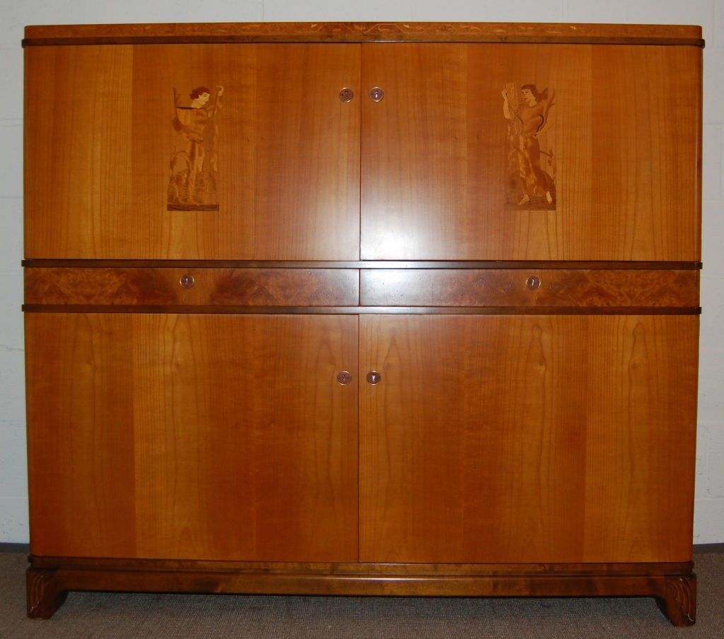 Swedish Art Deco Intarsia Storage, Bar Cabinet In Good Condition In Atlanta, GA