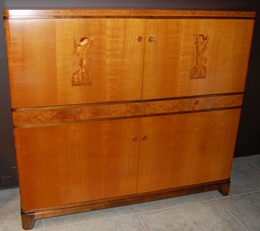 Inlay Swedish Art Deco Intarsia Storage, Bar Cabinet