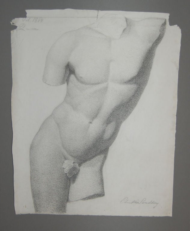 Male nude drawing by Swedish artist Christine Sundberg (1837-1892).

Unframed: 24
