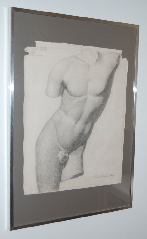 19th Century Antique Swedish Nude Drawing dated 1864 by Christine Sundberg