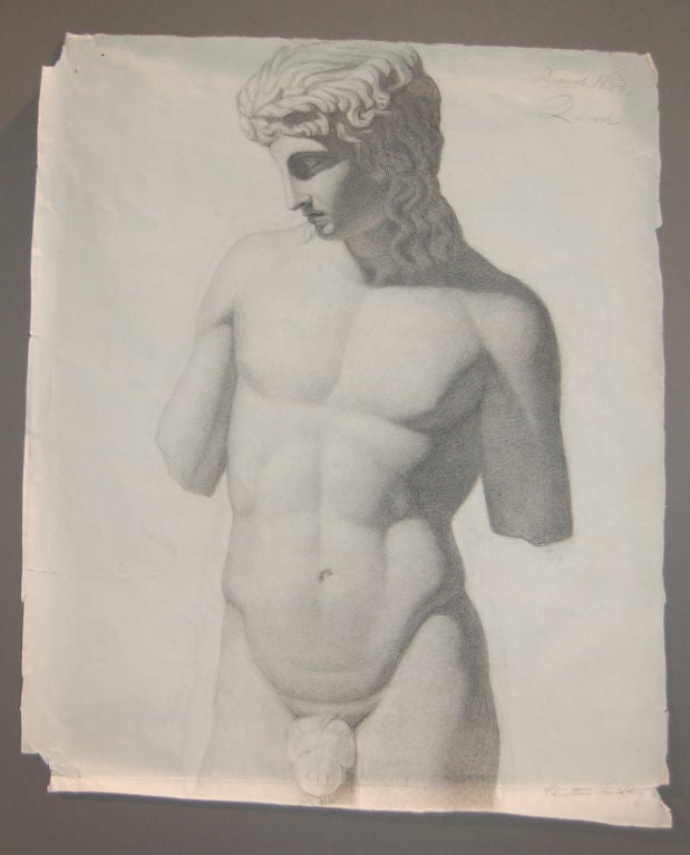 Male nude drawing by Swedish artist Christine Sundberg (1837-1892).