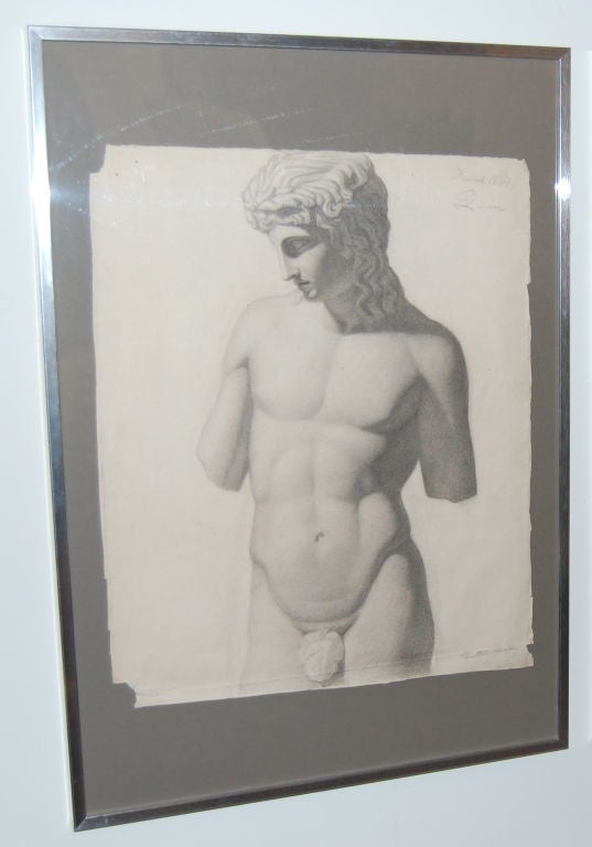 19th Century Antique Swedish Nude Drawing dated 1864 by Christine Sundberg