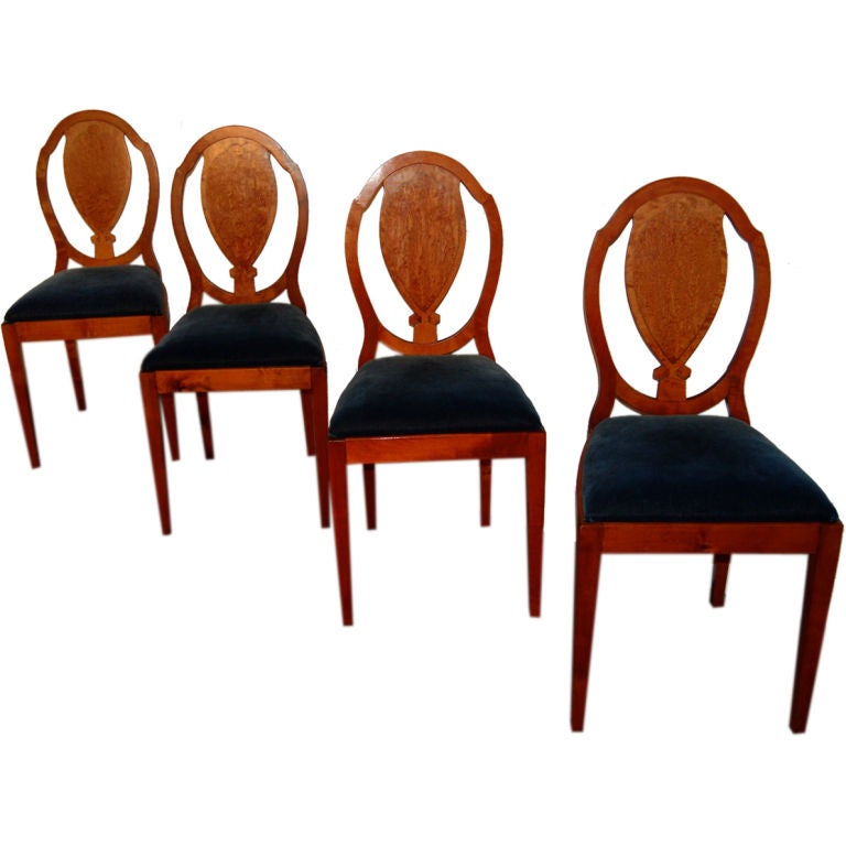 Vintage Swedish Golden Birch Burl Dining Chairs - Set of Four