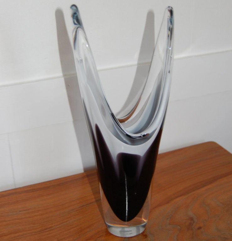 Vintage Flygsfors Coquille Kunstglasvase von Paul Kedelv