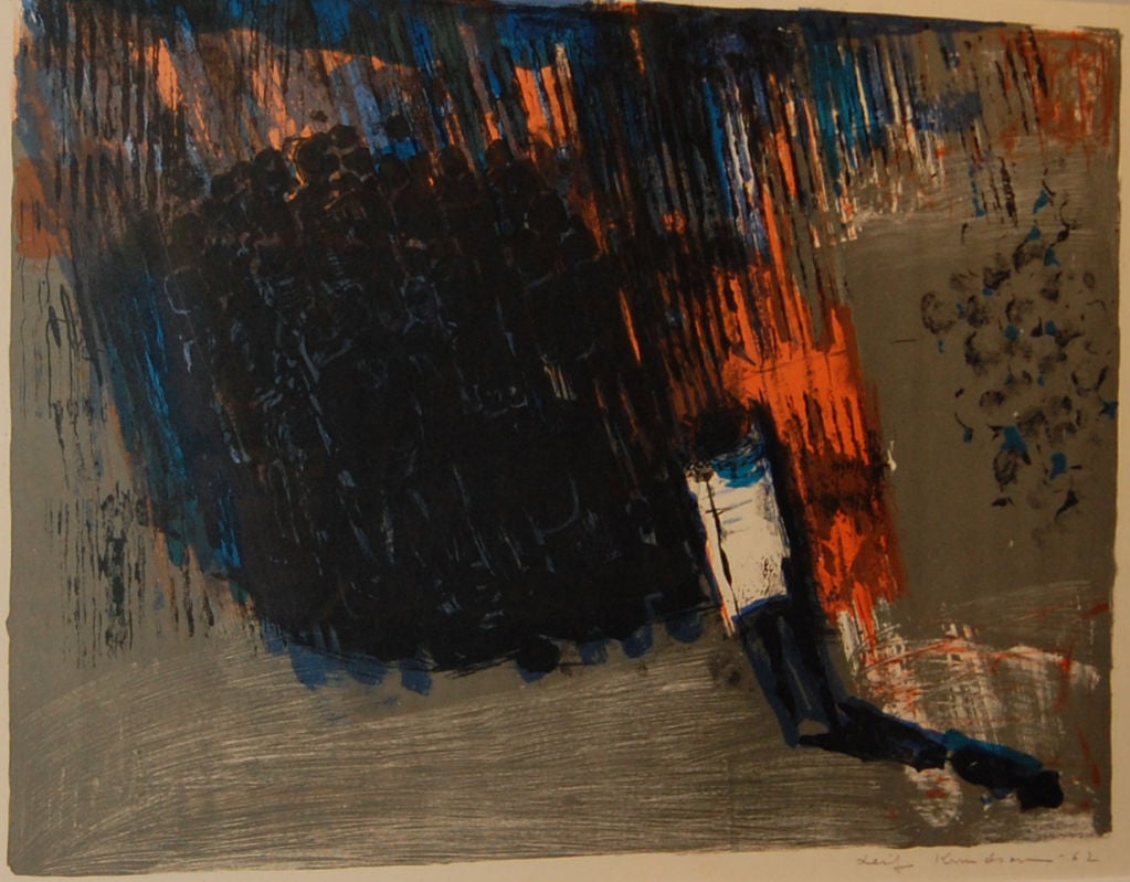 Mid-Century Modern Vintage Swedish Abstract Lithograph by Leif Knudsen c. 1962 For Sale