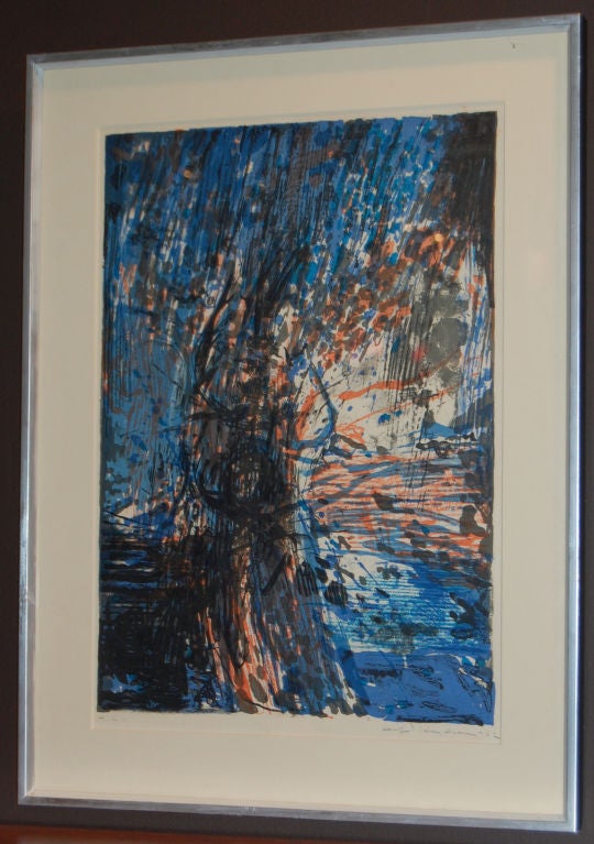 Vintage Swedish Abstract Lithograph by Leif Knudsen c. 1962