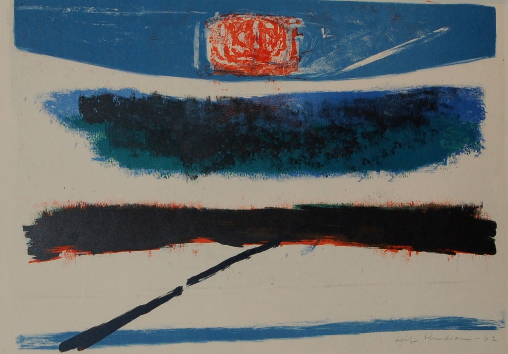 20th Century Vintage Swedish Abstract Lithograph by Leif Knudsen c. 1962