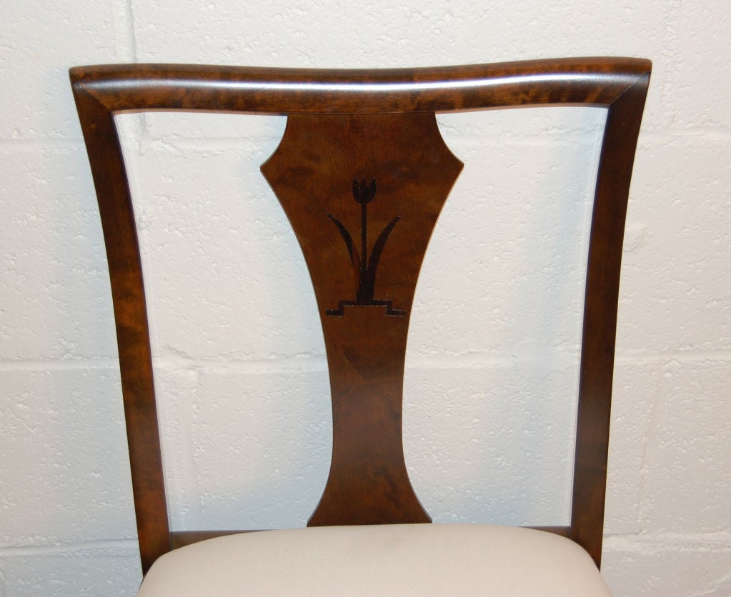 Set of Four Swedish Art Deco Birch Intarsia Dining Chairs 2