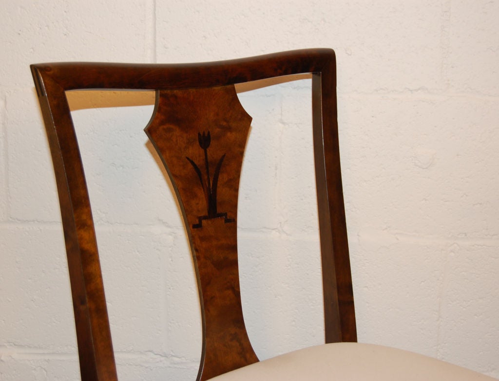 Set of Four Swedish Art Deco Birch Intarsia Dining Chairs 1
