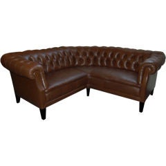 Vintage Swedish Leather Chesterfield-Style Corner Sofa Banquette