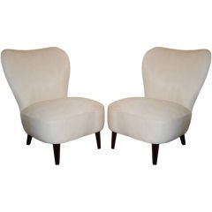 *SALE* Pair of Art Moderne Slipper Chairs in White Hair on Hide