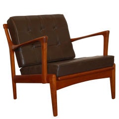 Swedish Mid-Century Modern Teak and Leather Lounge Arm Chair