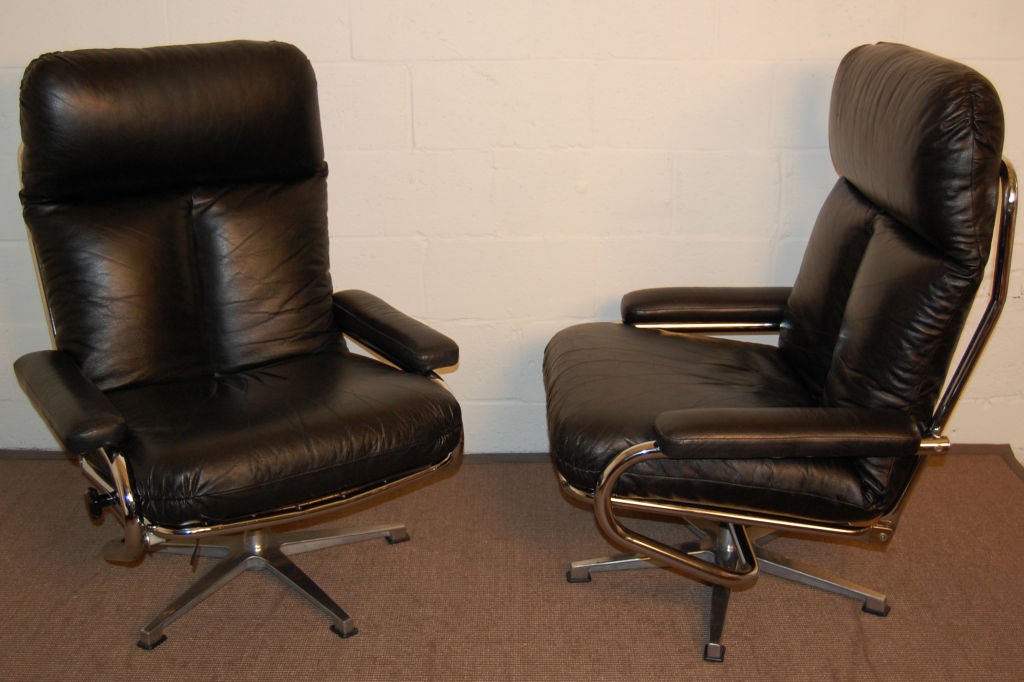 Chrome *SALE*  Pair of Lounge Chairs and Ottomans by Karl-Erik Ekselius