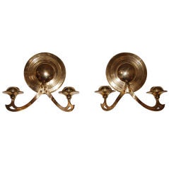 Pair of Swedish Brass Wall Candle Sconces or Appliques