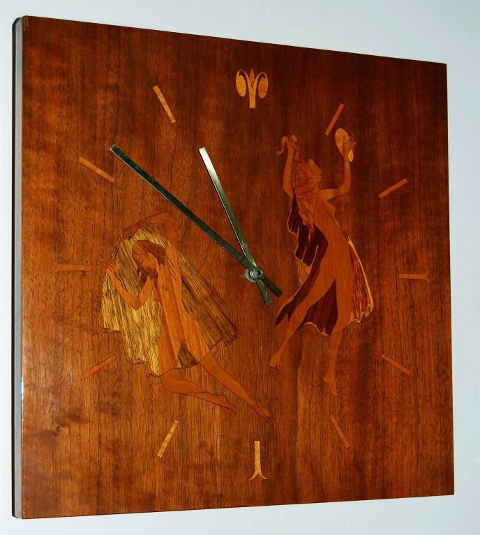 Swedish Art Moderne Intarsia Wall Clock