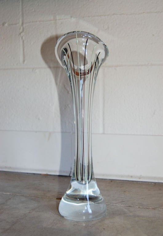 Vintage Swedish Striped Art Glass Trumpet Vase In Good Condition For Sale In Atlanta, GA