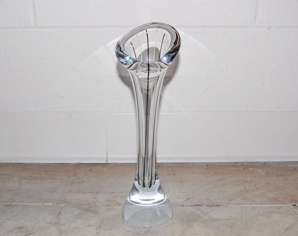 Mid-20th Century Vintage Swedish Striped Art Glass Trumpet Vase For Sale