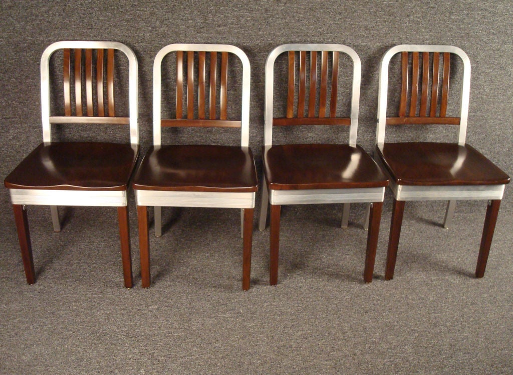 American Set of Four Shaw Walker Model 8310- WS Wood and Aluminum Chairs
