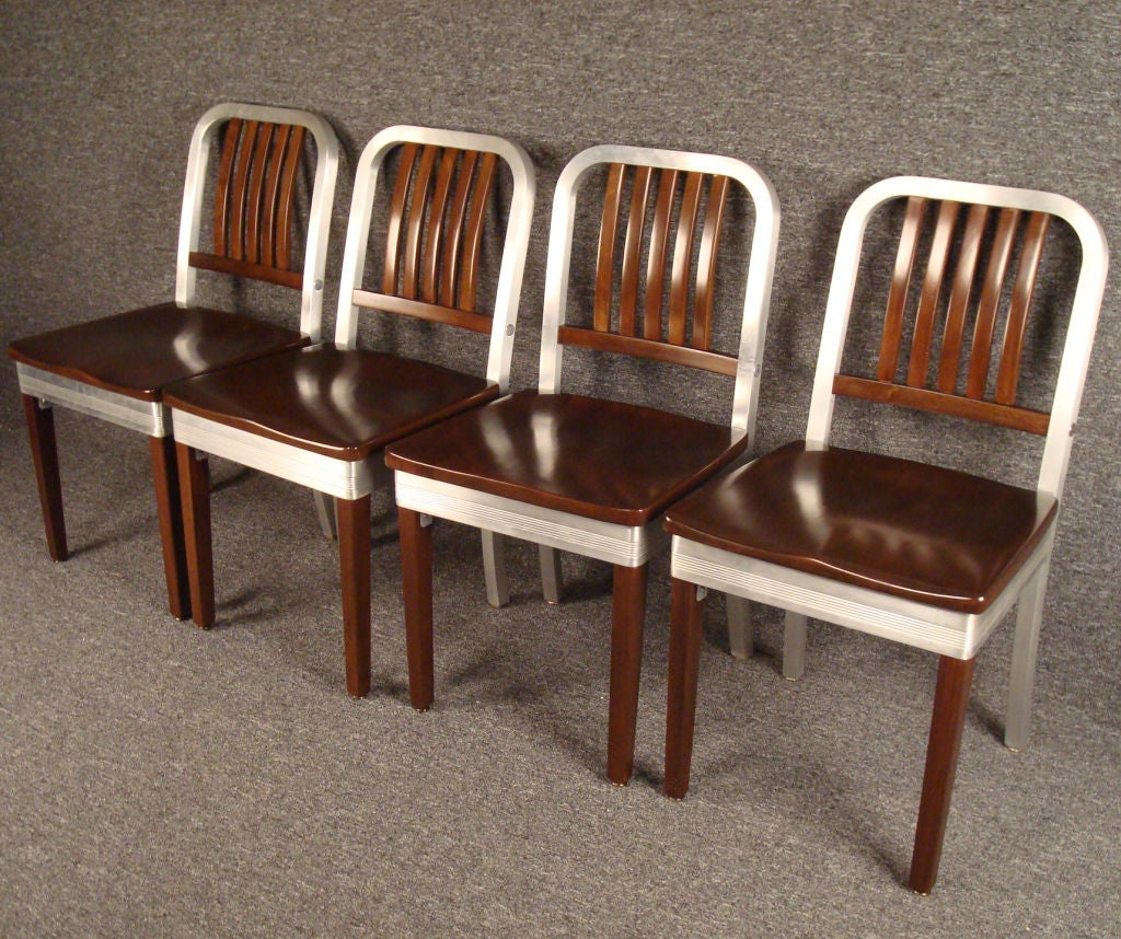 Mid-20th Century Set of Four Shaw Walker Model 8310- WS Wood and Aluminum Chairs
