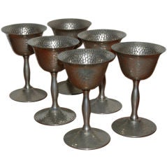 Set of Six Hammered Silverplate English Goblets