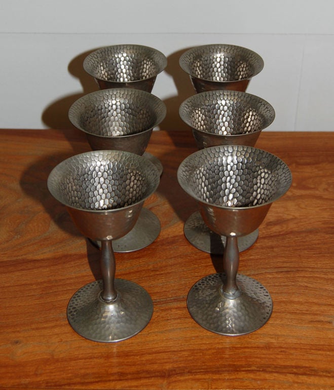 Set of six hammered silver plate goblets marked M M Co - EPNS