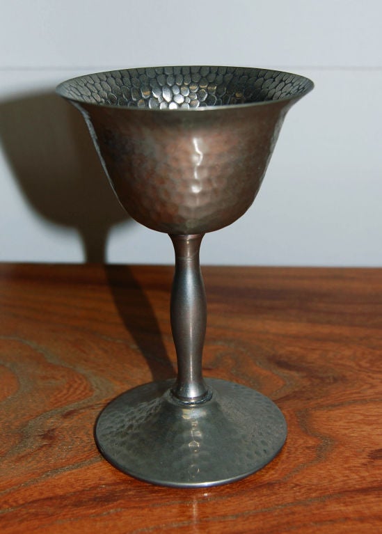 Set of Six Hammered Silverplate English Goblets 1