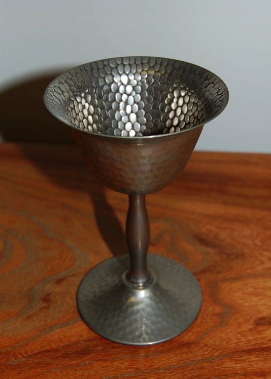 Set of Six Hammered Silverplate English Goblets 2